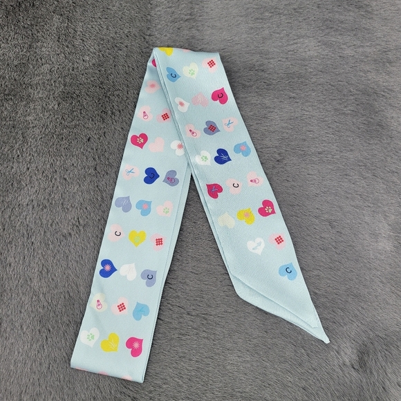 New Heart Print Silk Skinny Scarf Twilly Long - Picture 2 of 6